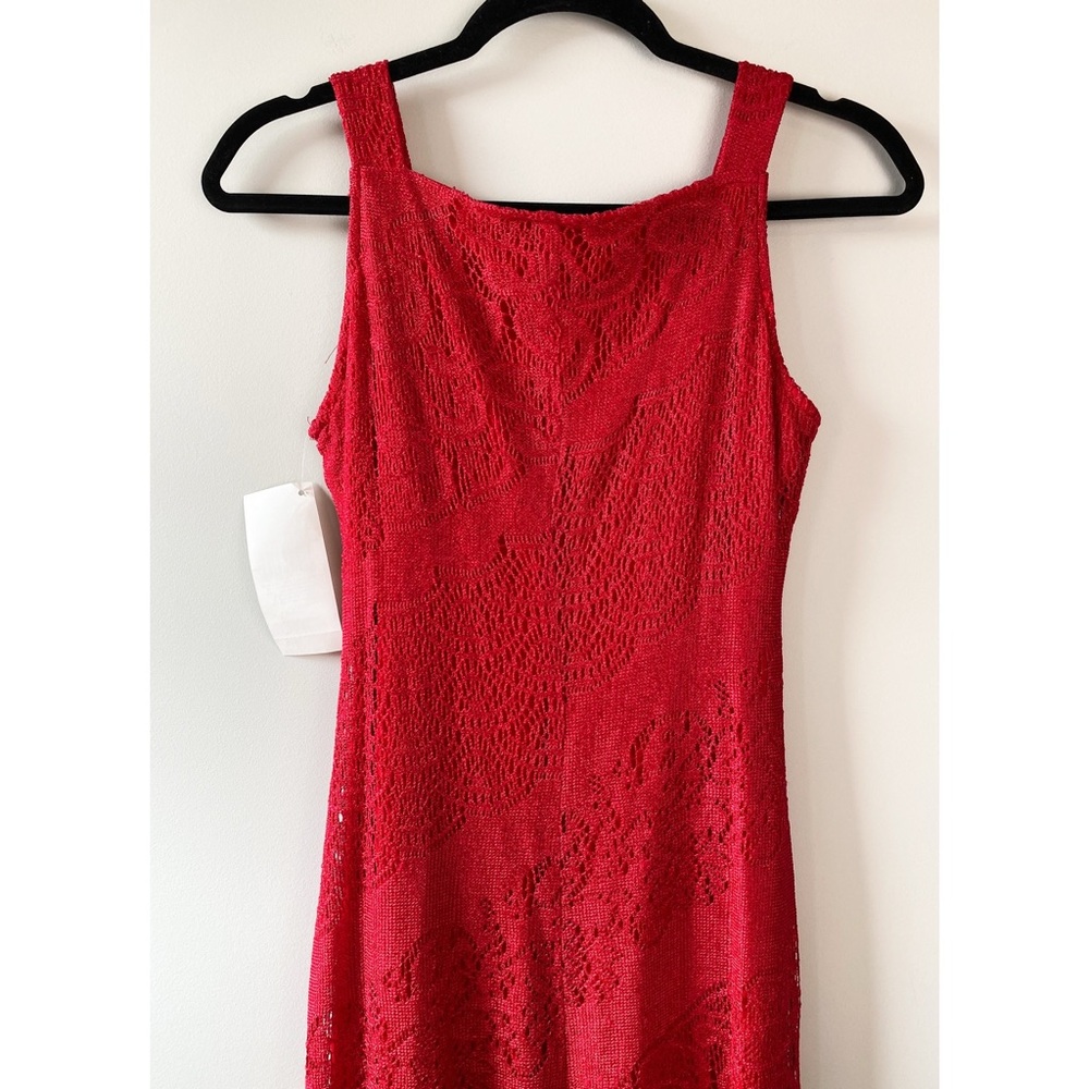 Deadstock 90s Crochet Lace Fringe Cherry Red Dress S Valentine’s Day Swiftie - Picture 6 of 10